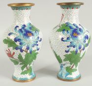 A GOOD PAIR OF CHINESE CLOISONNE VASES, decorated with flora and butterfly with mixed enamels on
