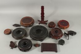 A GOOD COLLECTION OF VARIOUS CHINESE HARDWOOD STANDS, (qty).
