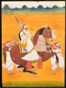 A FINE 19TH CENTURY INDIAN EQUESTRIAN MINIATURE PAINTING OF THAKUR BAKHTAWAR SINGH OF ANWA,