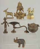 A COLLECTION OF SEVEN INDIAN AND ASIAN BRASS FIGURES, (7).