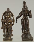 AN 18TH-19TH CENTURY SOUTH INDIAN HANUMAN BRONZE FIGURE, together with another bronze deity, 9.5cm