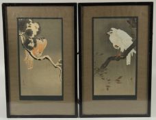 KOSON OHARA (1877-1945); two early 20th century original Japanese woodblock prints, uniformly framed