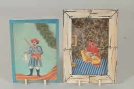 TWO INDIAN SCHOOL PAINTINGS ON MICA.