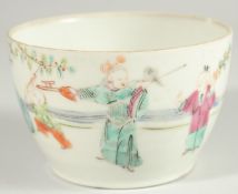 A CHINESE FAMILLE ROSE PORCELAIN BOWL, possibly a box lacking cover, painted with figures in a