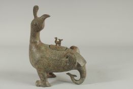 A GOOD ARCHAIC BRONZE BIRD CENSER 11ins high.