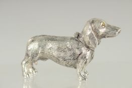 A NOVELTY SILVER PLATED DACHSHUND VESTA. 2.75ins long.