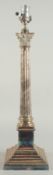 A PLATED CORINTHIAN COLUMN LAMP on a stepped base. 23ins high.
