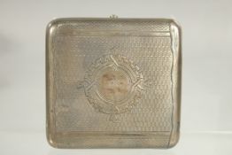 A RUSSIAN NEILLO SILVER CIGARETTE CASE. 3.25ins square. Mark: 84.