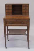A GOOD GEORGE III MAHOGANY BONHEUR DU JOUR the top fitted with four small drawers either side of