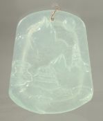 AN GOLD TOP ICY JADE PENDANT.