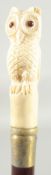 A WALKING STICK WITH CARVED BONE HANDLE 'OWL'