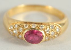 A VICTORIAN 18CT YELLOW GOLD, RUBY AND DIAMOND RING.
