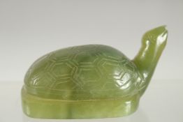 A GREEN JADEITE TORTOISE, circa 1890, 8cm long.