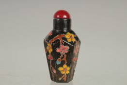 A PEKING GLASS HEXAGONAL SNUFF BOTTLE AND STOPPER. 3ins high.