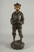 MOUSSE SIFFLEUR V. SZCZEBLEWSKI. A GOOD LARGE BRONZE OF A BOY WHISTLING. Signed. 22ins high.