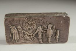 A CONTINENTAL SILVER RECTANGULAR BOX repousse with figures. 4.75ins x 2.5ins . Chester import mark