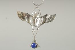 A SILVER AND LAPIS SCARAB NECKLACE.