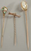 THREE VICTORIAN STICK PINS.