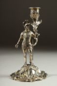 A GOOD VICTORIAN SILVER KNIGHT TAPER CANDLESTICK by CHARLES & GEORGE FOX. 7.5ins high. London 1865.