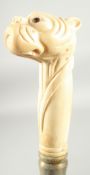 A WALKING STICK WITH CARVED BONE HANDLE 'Bull Dog'.