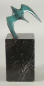 A MODERN FLYING BIRD SCULPTURE on a marble base. 9ins high