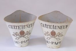 A GOOD PAIR OF TIN GRAPE BUCKETS. 'CHATEAUNEUF DU PAPE' 2ft high.