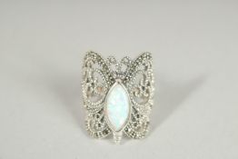 A SILVER MARCASITE AND OPAL RING.