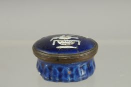 A BILSTON BLUE ENAMEL PATCH BOX 