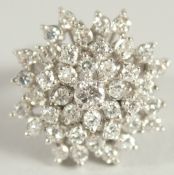 A SUPERB 18CT WHITE GOLD FLOWER HEAD DIAMOND CLUSTER RING. Provenance: Ella Amber.