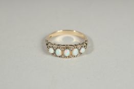A 9CT GOLD FIVE STONE OPAL RING