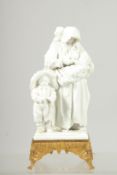 A GOOD VINCENNES SEVRES WHITE PORCELAIN GROUP of a mother, baby and child by her side, on a square