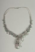 A SILVER EMERALD AND MARCASITE PANTHER NECKLACE.
