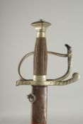 A SWORD WITH WIRE HANDLE in a leather sheath.
