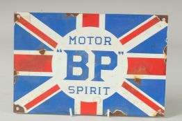 A B.P. BLUE AND WHITE ENAMEL SIGN 8ins x 12ins.