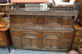 A GOOD LARGE 18TH CENTURY OAK COURT CUPBOARD. 6ft long, 1ft 7ins wide, 4ft 4ins high.