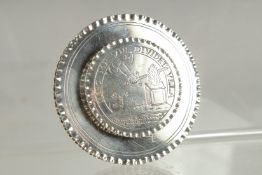 A CONTINENTAL SILVER CIRCULAR BOX engraved NEC ME VIS DNIDET VELA. 3.25ins diameter.