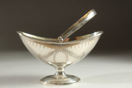A VICTORIAN SILVER BOAT SHAPED SUGAR BASIN with bright cut decoration. London 1872. Maker: Henry