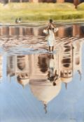 B. Cariot, 20th Century, French, Reflection of the Taj Mahal, oil on canvas, signed, 28.5