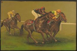 James Edmond (20th Century), 'Pipped at the Post, Rock Star Wins the Guineas', oil on board, signed,