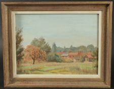 Gladys Denham Jones (20th Century), a view of farm buildings in a landscape, 10