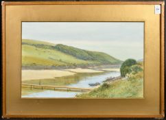 William Edward Croxford, An idyllic West Country river landscape with figures on the bank,