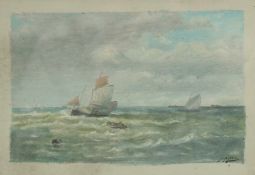 A. Pottle (late 19th Century), vessels in lively waters, oil, signed, 4.5