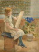 George Sheridan Knowles 91863-1931) British, a young girl seated sketching, watercolour, signed
