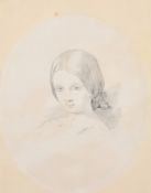 Circle of Princess Victoria, Head and shoulders portrait of a young girl, pencil drawing,