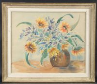A lovely still life of orange daisies in a vase, watercolour, 17.25