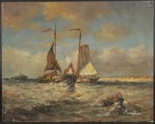 20th Century, Dutch barges under sail, oil on panel, indistinctly signed, 8