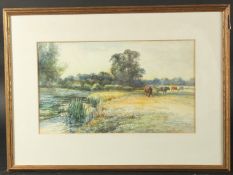 Robert William Arthur Rouse (1867-1951) 'Nr Leatherhead', a scene of cattle in a riverside field