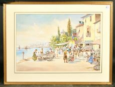 P. Martinado (20th Century) The Fish market, watercolour, signed, 15