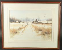 Chris Slater, 'Hard Winter', a Winter scene with houses, watercolour, signed, label verso, 14.5
