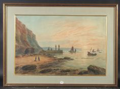 John F. Branegan (1843-1909), 'Inlet on the Scour, Whitby', A group of sailing boats coming into